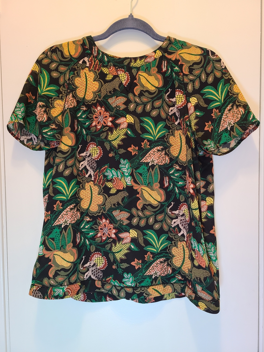 Dans la nuit Scotch & Soda Jungle Print Short Sleeve Top Blouse Black